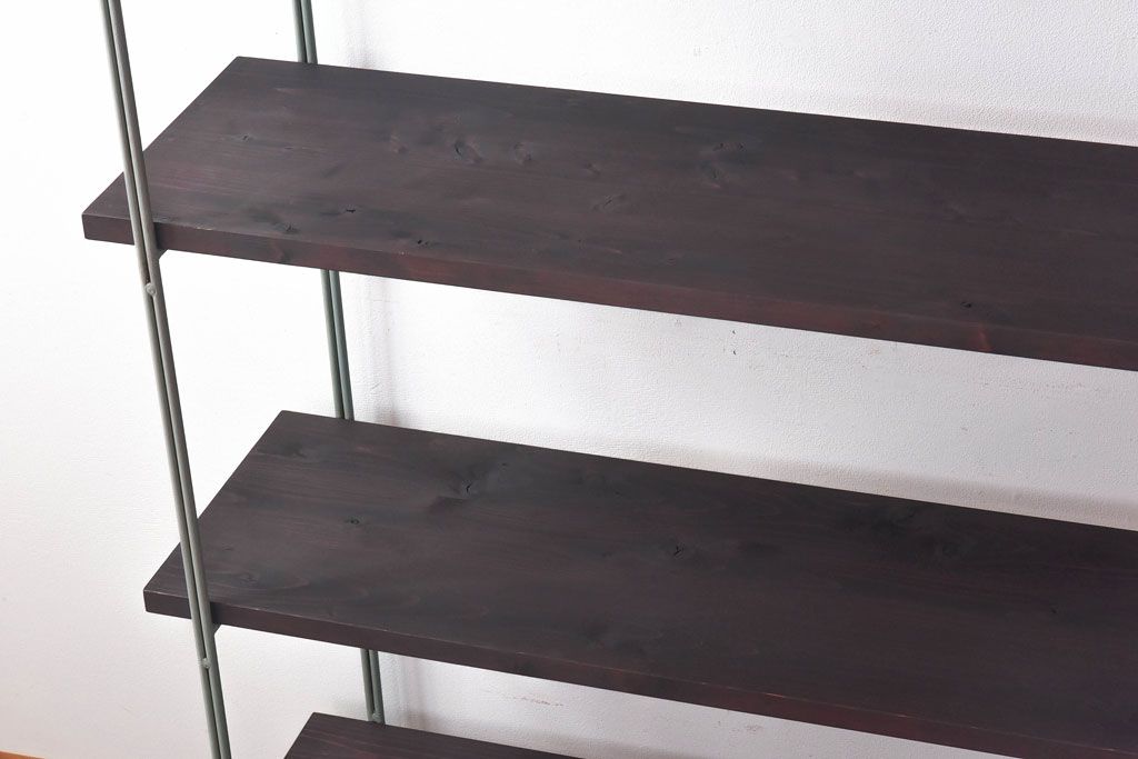 ラフジュ工房オリジナル　青緑色　ペイント薄型アイアンラック【小】(陳列棚、飾り棚)